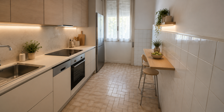 Cucina moderna lineare in luce naturale